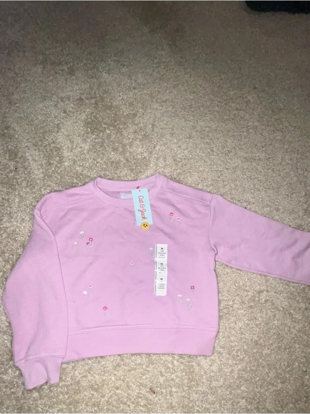 Cat & Jack Light Pink Floral Embroidered Crewneck Sweatshirt